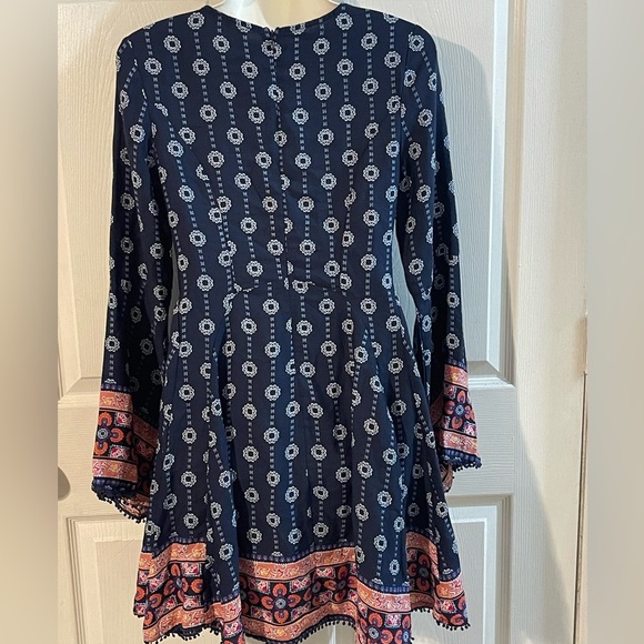 Altar'd State Navy and Coral Patterned Midi Dress - Picture 3 of 6